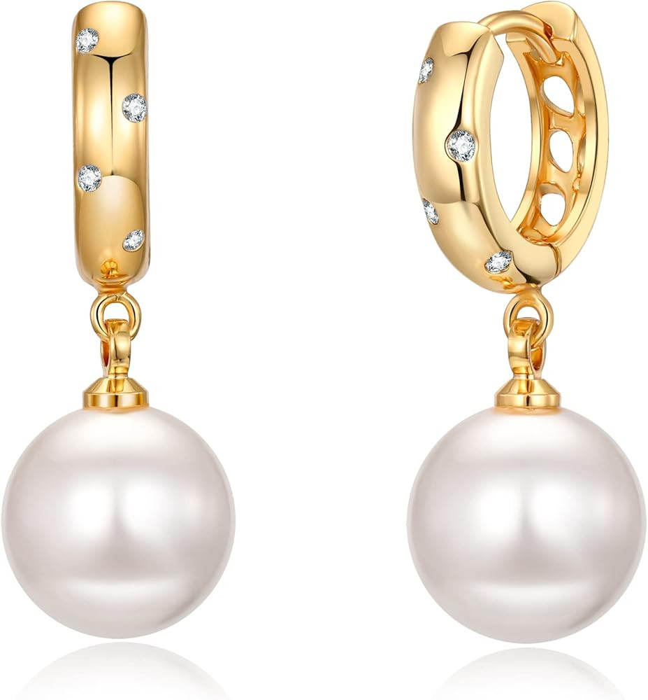 XYJZXY Elegant Simulated Pearl Hoop Earrings - Lightweight Faux Pearl Dangle Drop Earrings for Wo... | Amazon (US)