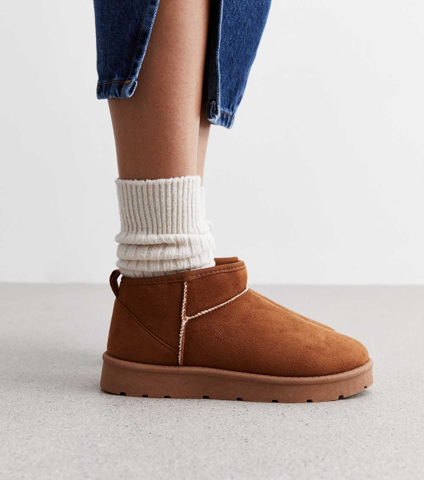 Truffle Tan Suedette Slipper Boots | New Look | New Look (UK)