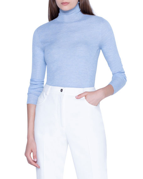 Akris Cashmere-Silk Fitted Turtleneck Sweater | Neiman Marcus