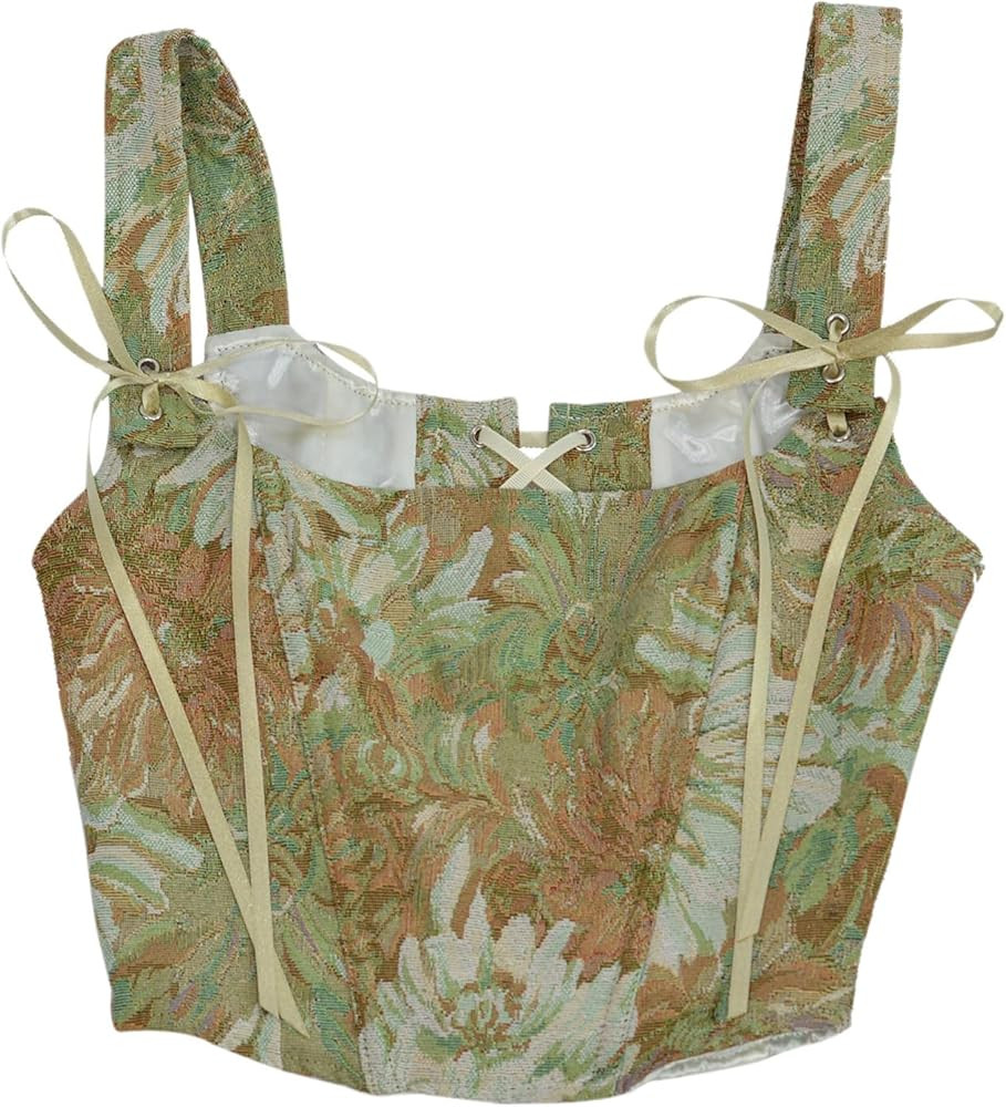 Women's Vintage Bustier Tops Back Lace Up Floral Print Corset Vest | Amazon (US)