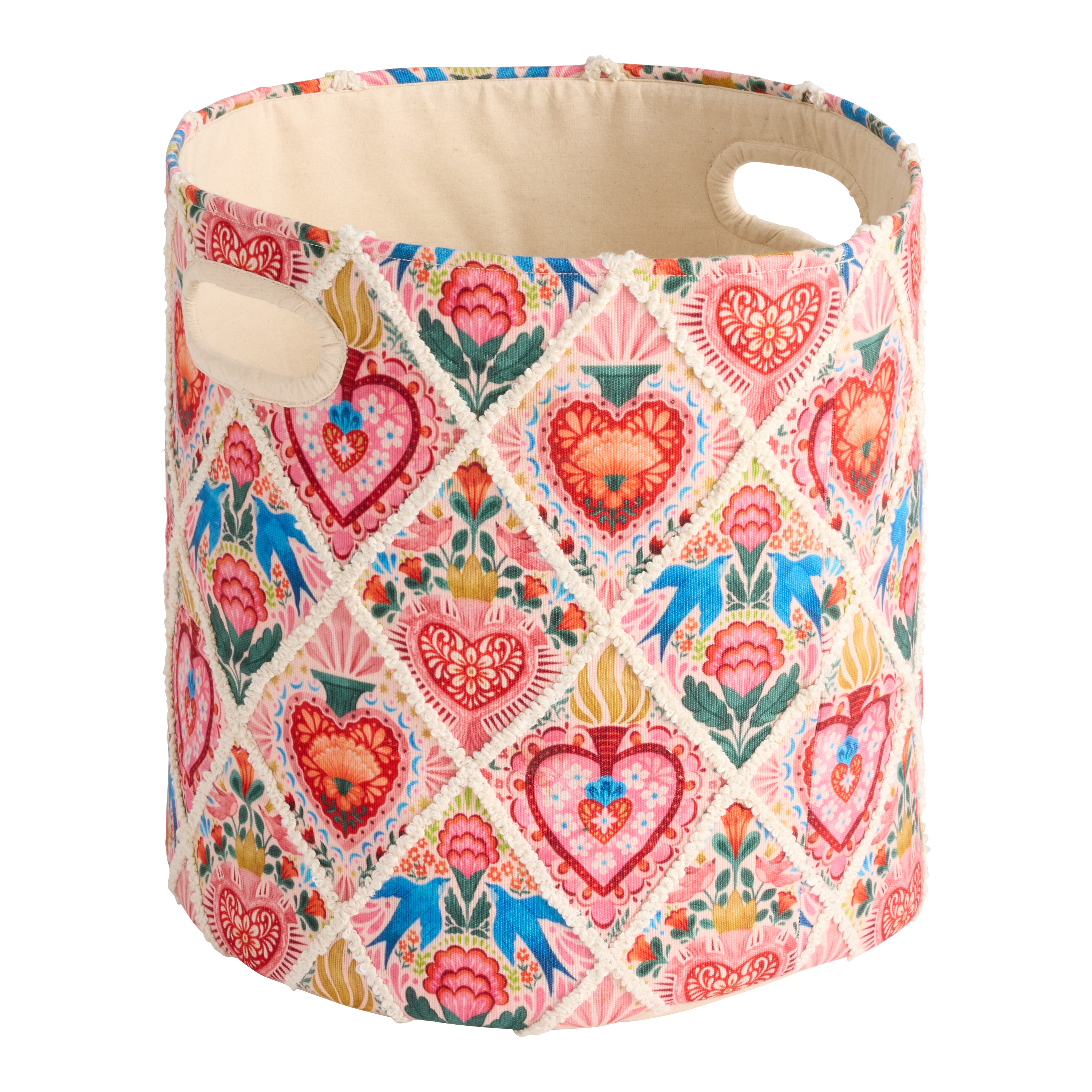 Pink Multicolor Cotton Milagro Hearts Tote Basket | World Market
