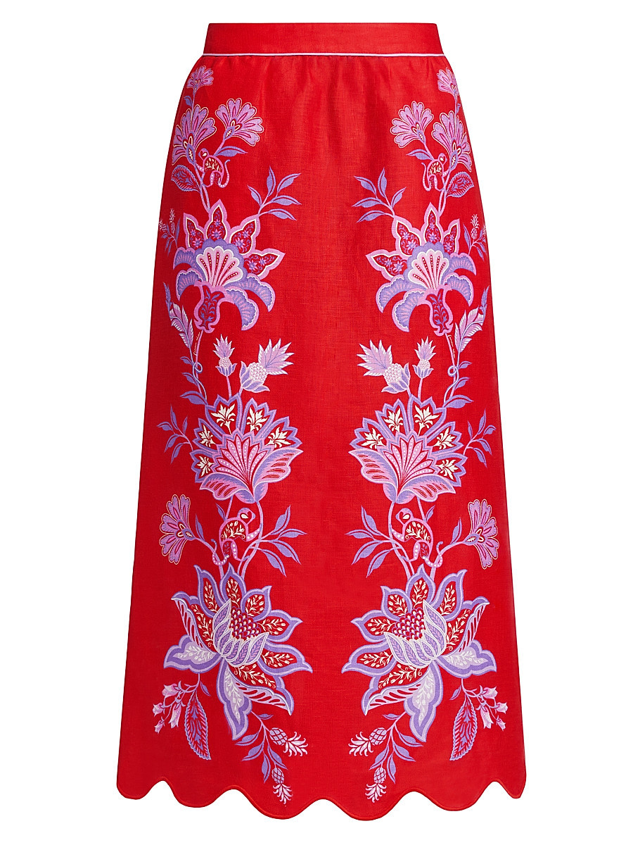 Women's Porcelain Garden Linen Midi-Skirt - Red - Size XL | Saks Fifth Avenue