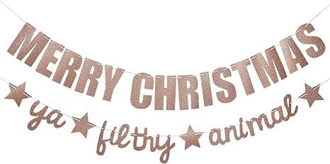 Rose Gold Glittery Merry Christmas Ya Filthy Animal Banner- Christmas Party Decorations, Christma... | Amazon (US)