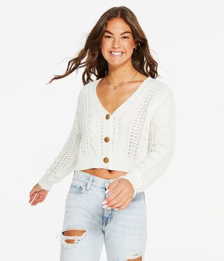 Cable-Knit V-Neck Cardigan | Aeropostale