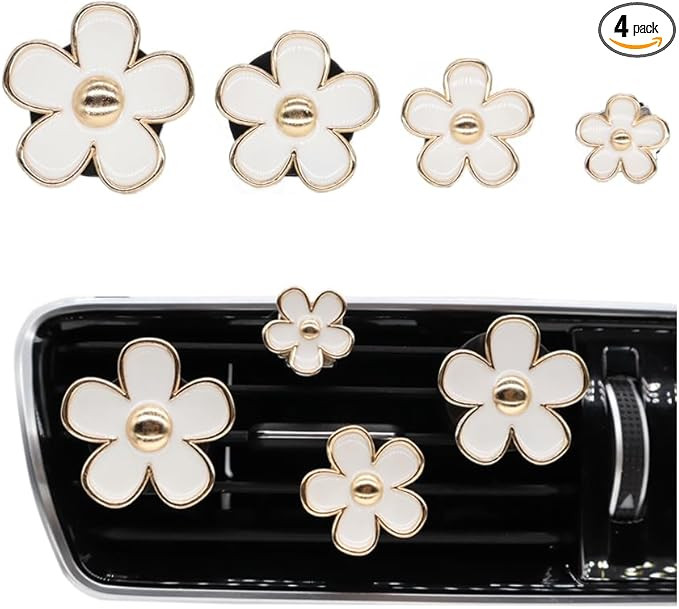 4pcs Flowers Car Air Freshener Vent Clips,Cute White Daisy Flower Car Accessory for Air Freshener... | Amazon (US)
