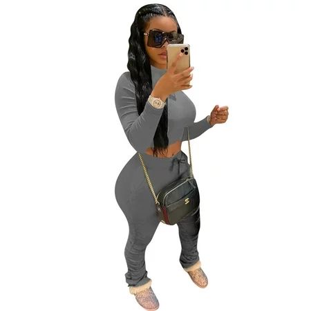 Womens Sweatsuits Sets Two Piece Outfits Long Sleeve Crop Top Sweatshirt and Joggers Pants Tracksuit | Walmart (US)