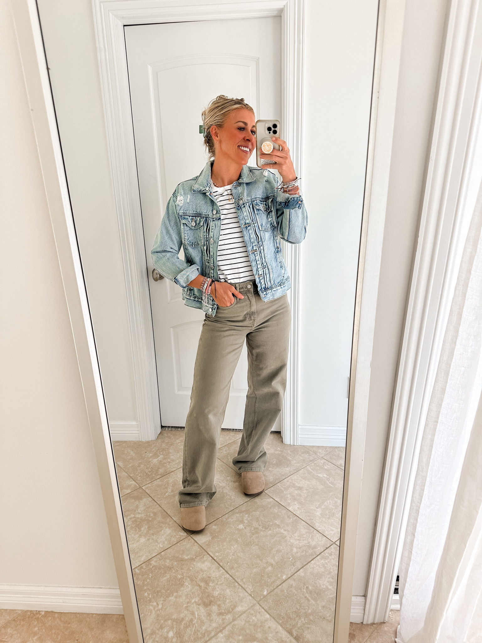 Love this easy fall outfit!! Green pants are from old navy. Wearing my normal size//tall. Shoes are from Walmart. Denim jacket is from old navy! 

Sarah Joy, Fall fashion, Old Navy finds, cozy, Jean jacket, fall looks, game day outfits 


#LTKSeasonal #LTKSaleAlert #LTKFindsUnder50