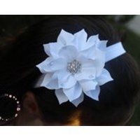 White Flower Headband  Christening Headband  Rhinestone Headband  Flower Girl Band  Bridal Hairpiece  Hair Accessory  Toddler Headband | Etsy (US)