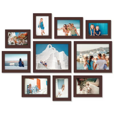Americanflat Set of 10 Picture Frames with Shatter-Resistant Glass - Gallery Wall Frame Set with Two 8x10 Frames - Signature Collection - Mahogany | Target