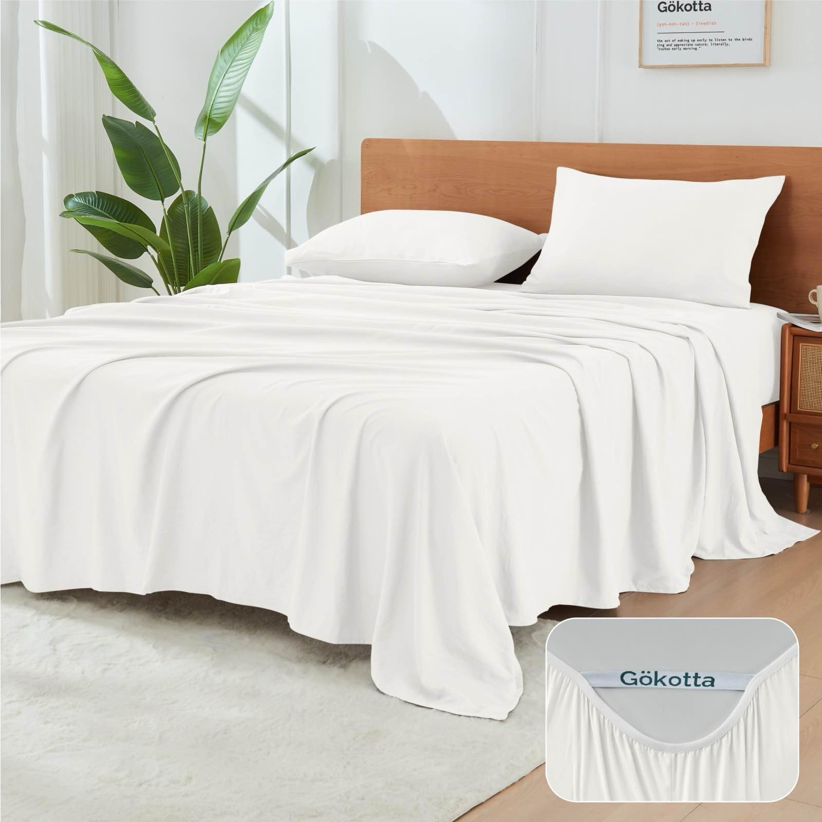 GOKOTTA 4-Pcs King Size Sheets Set, 16" Deep Pocket King Sheets with Corner Straps, Washed & Brus... | Amazon (US)