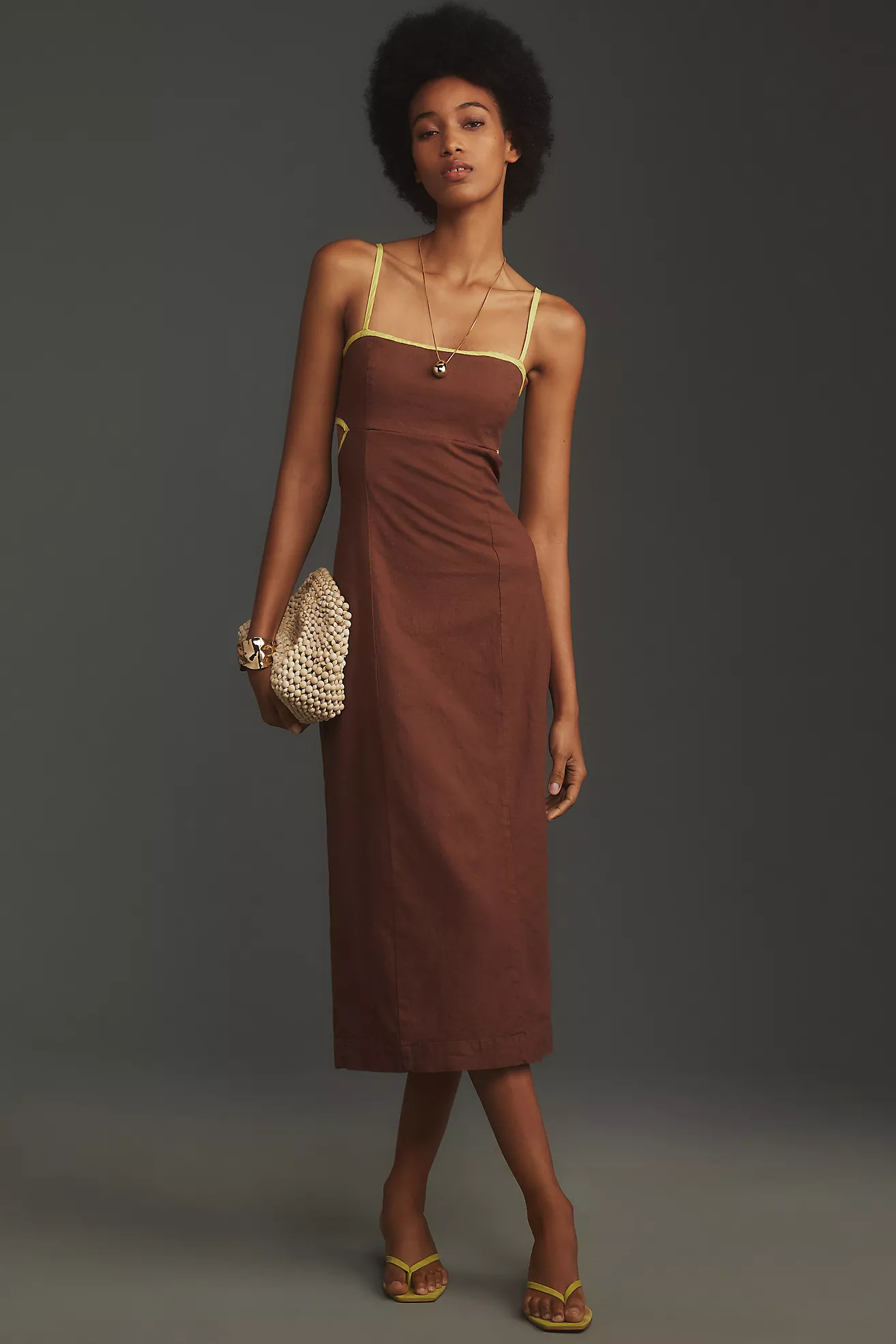 The Dafni Cutout Linen Midi Dress by Maeve | Anthropologie (US)
