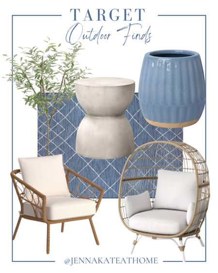 Targetoutdoor finds including side table, ceramic vases, artificial trees, outdoor rug, and wicker outdoor seating, coastal style home decor for your patio and backyard

#LTKHome #LTKFamily #LTKSeasonal