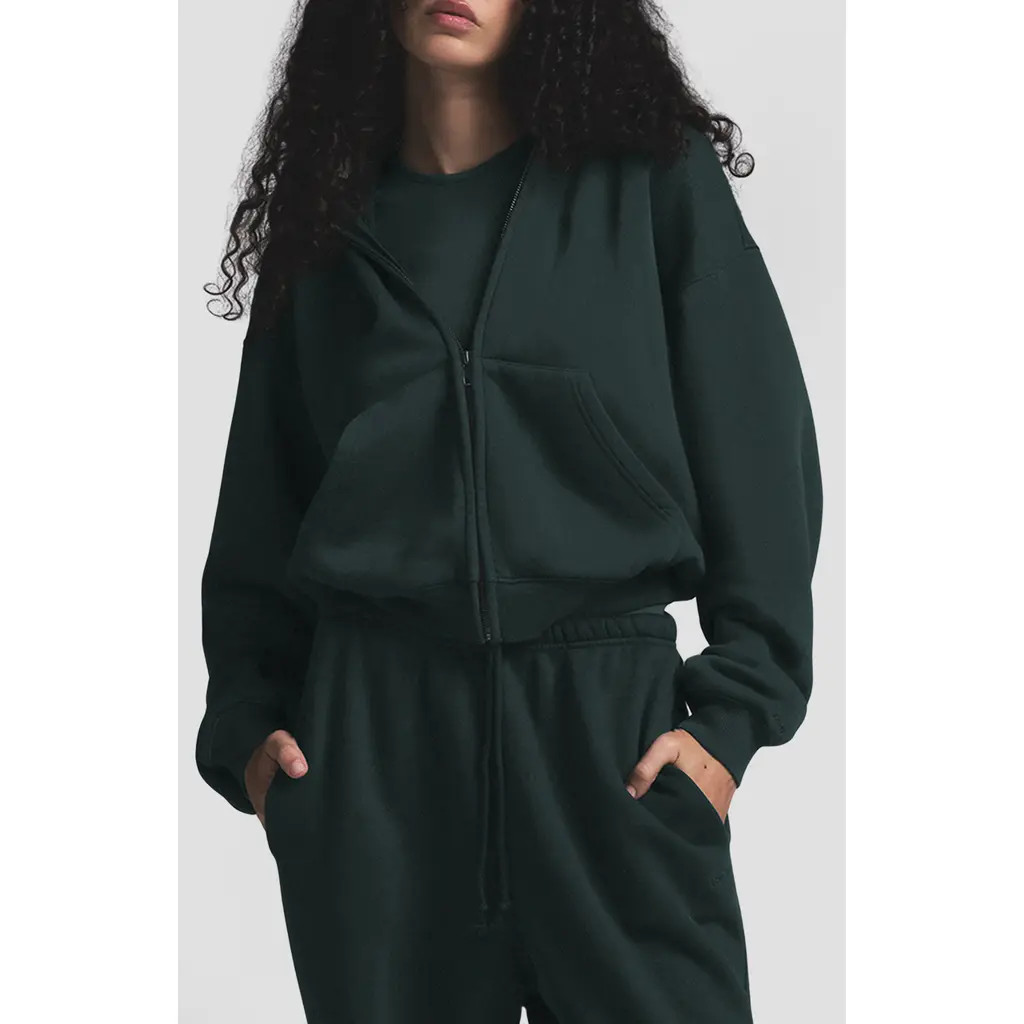 SKIMS Fleece Zip Hoodie in Cypress at Nordstrom, Size Small | Nordstrom