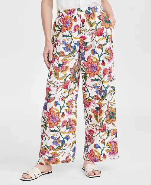 JM Collection Women's Linen-Blend Printed Pants, Exclusively at Macy's - Macy's | Macy's