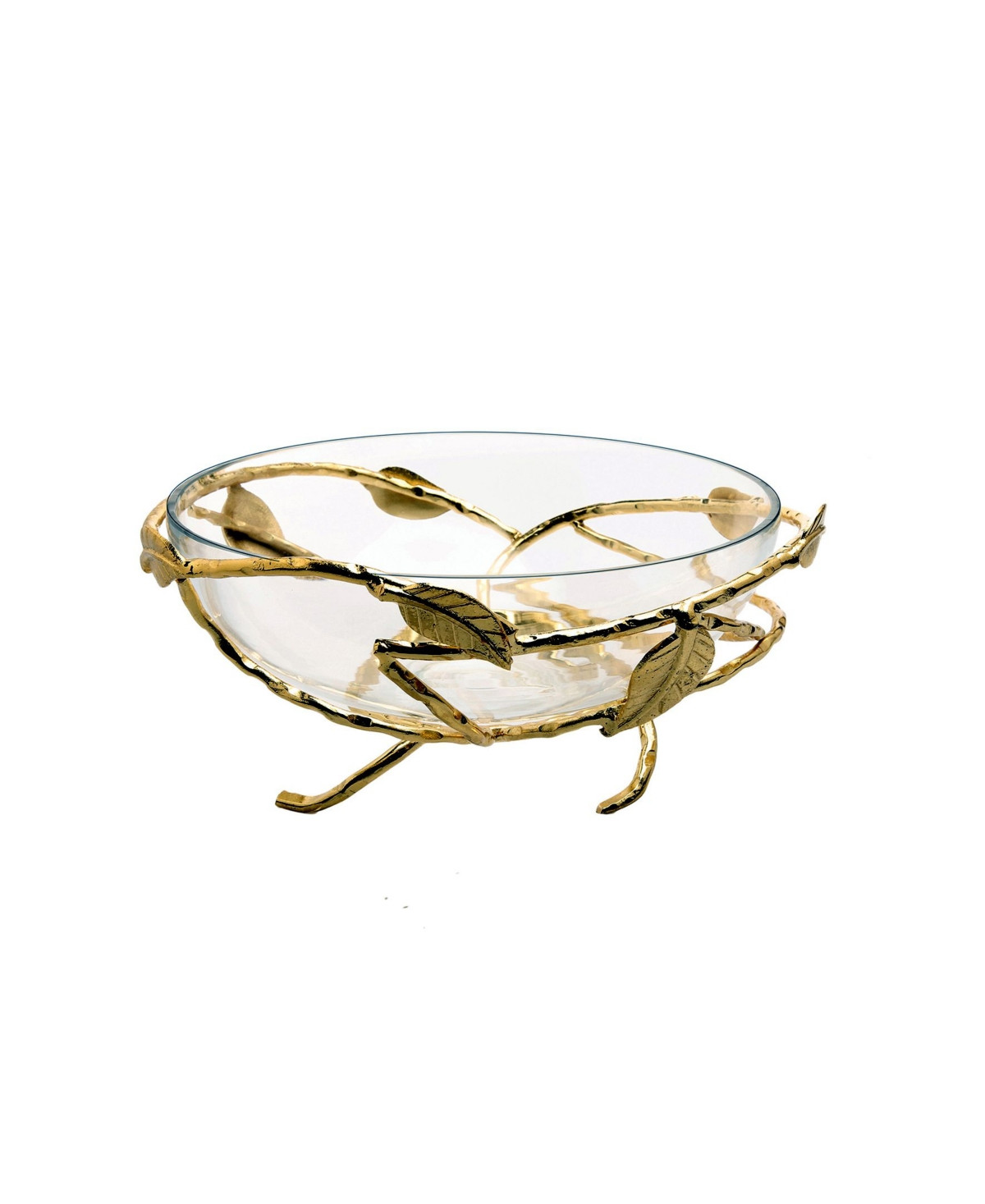 Classic Touch Hammered Glasses Salad Bowl with Gold-Tone Brass Leaf Decoration | Macys (US)