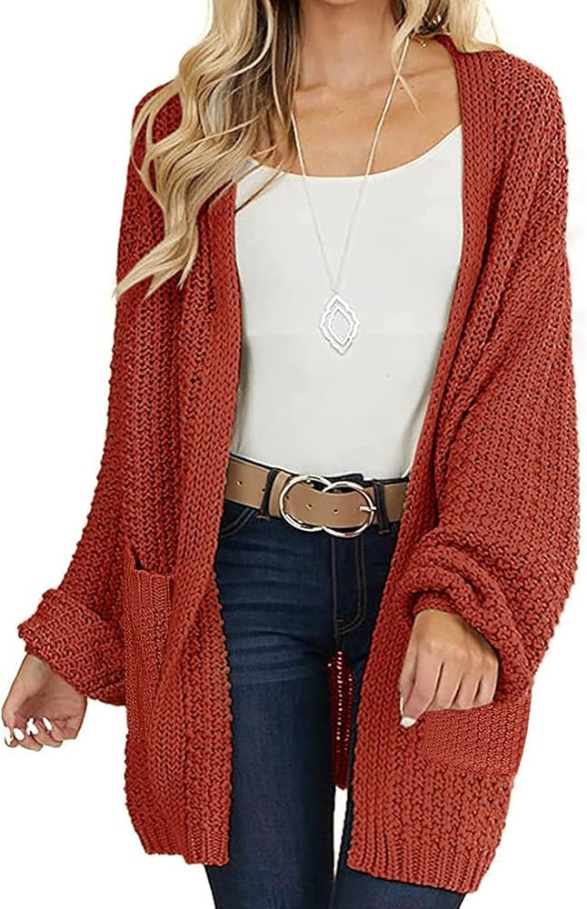 MEROKEETY Women's 2025 Fall Open Front Chunky Knit Sweater Oversized Lantern Sleeve Cardigan Outw... | Amazon (US)