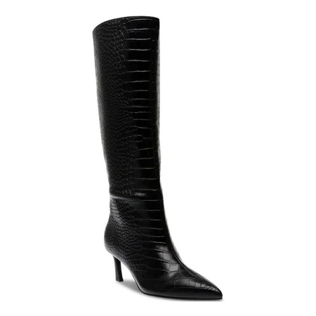 STEVE MADDEN Womens Black Croc Embossed Padded Lavan Pointed Toe Kitten Heel Leather Dress Boots 5.5 M | Walmart (US)