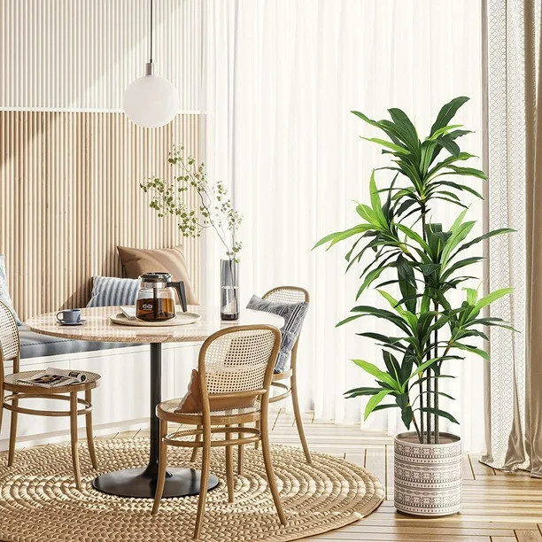 5ft Faux Dracaena Silk Plant, Artificial Evergreen Dracaena Fake Yucca Palm Trees in Pot for Livi... | Walmart (US)