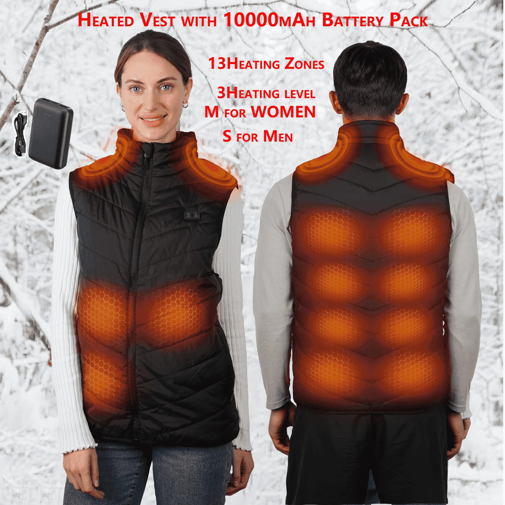 ALLJOY Electric Heated Vest with 10000mAh Battery Pack for Men and Women,M | Walmart (US)