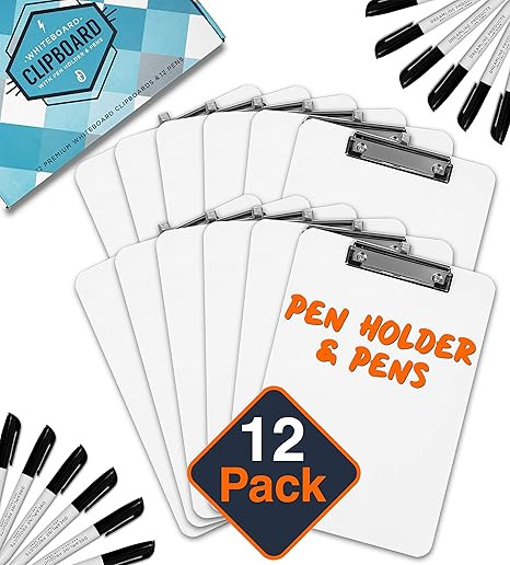 Dry Erase Clipboard + Pen Holder + Markers (12pc) Set of 12 Clip Boards Multi Pack with Whiteboar... | Amazon (US)