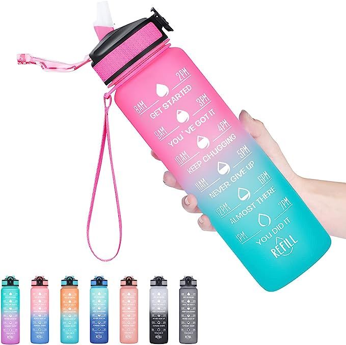 Hyeta 32 oz Water Bottles with Times to Drink and Straw, Motivational Water Bottle with Time Mark... | Amazon (US)