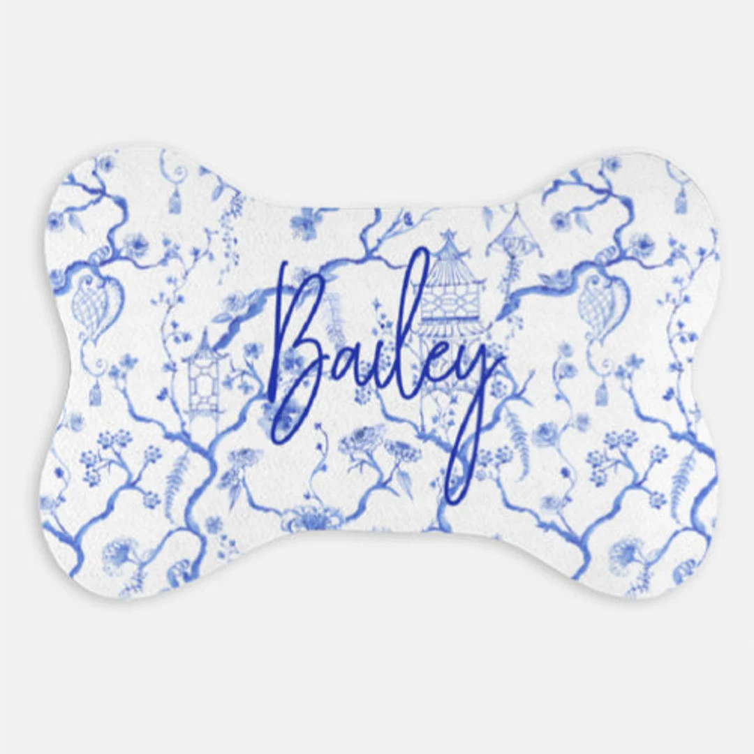 Chinoiserie Dog Bone Pet Mat Blue and White Bone Shaped Dog - Etsy | Etsy (US)