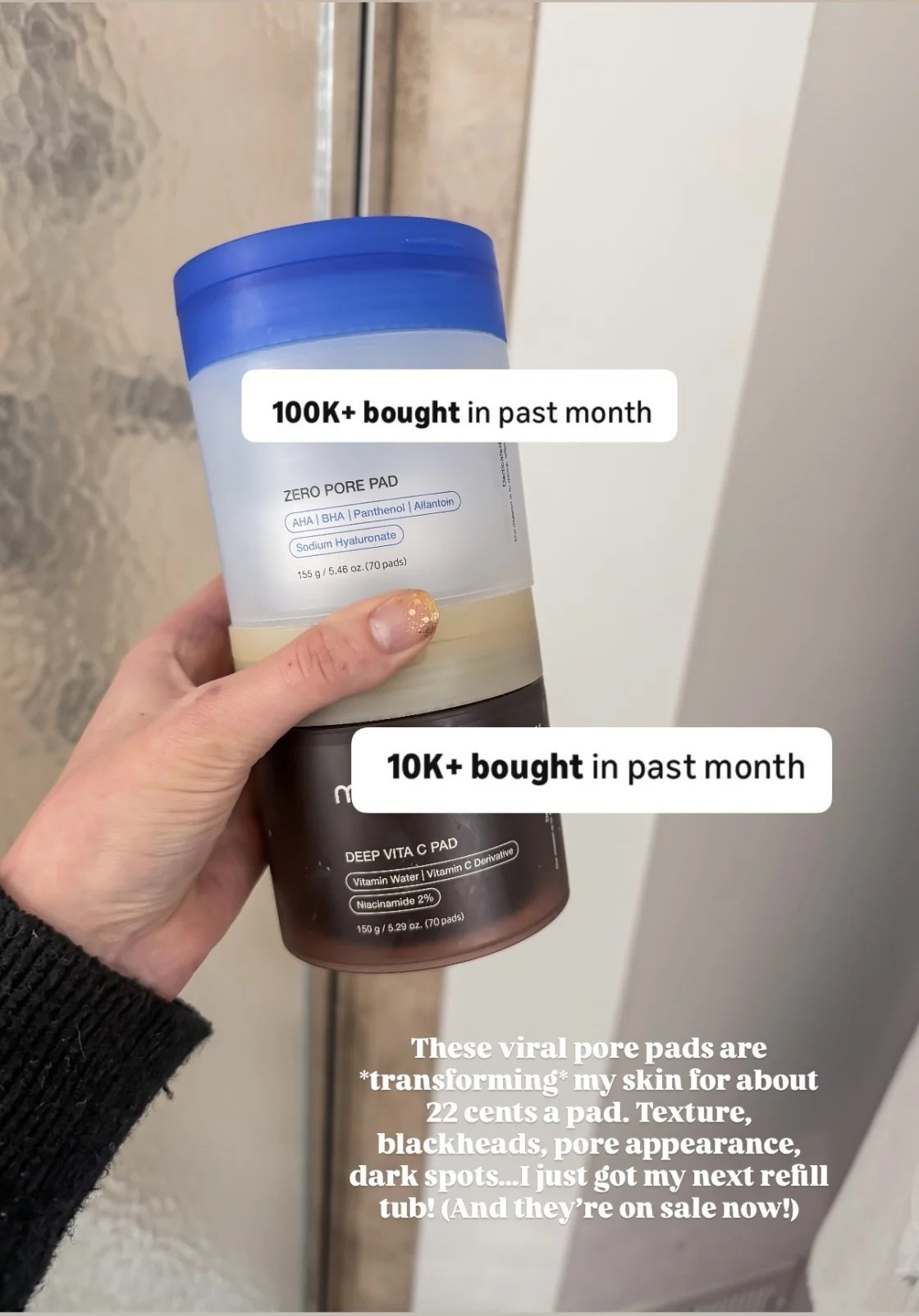 I’ve been using these viral pore pads that everyone and her mother is swearing by for good reason. They have made a *noticeable* difference on my pores and overall complexion. (And it comes down to about 23 cents a pad, which makes it such an affordable, clean skincare brand...we love to see it).

I've been loving these every morning for a burst of Vitamin C - helps for brightening and hitting dark spots.

Then I've been using these about every other evening - the formula is so good for gentle exfoliation and making your pores look smaller and clearer.

#LTKSaleAlert #LTKBaby #LTKmorningroutine