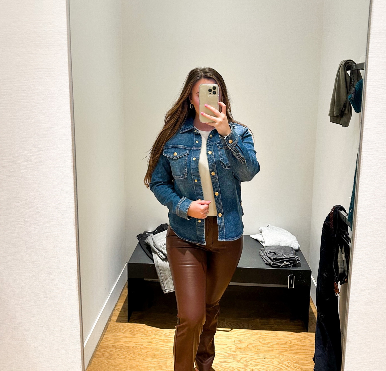 Express, fall outfit, faux leather pants, denim jacket. 

#LTKSeasonal #LTKsalealert #LTKstyletip