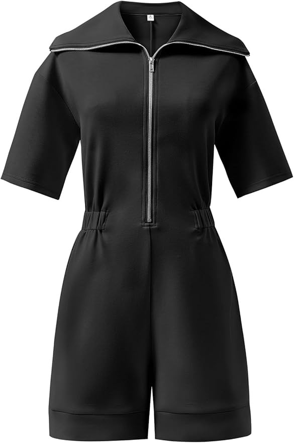 ANRABESS Women's Casual Rompers Short Sleeve Half Zip Collars Shorts Jumpsuits Summer Outfits | Amazon (US)