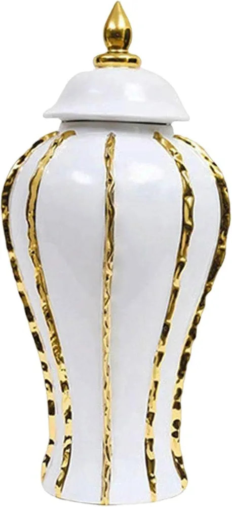 Jarra de jengibre de lujo, tarro de templo, jarrón de jengibre, tarro de cerámica blanca y dora... | Amazon (US)