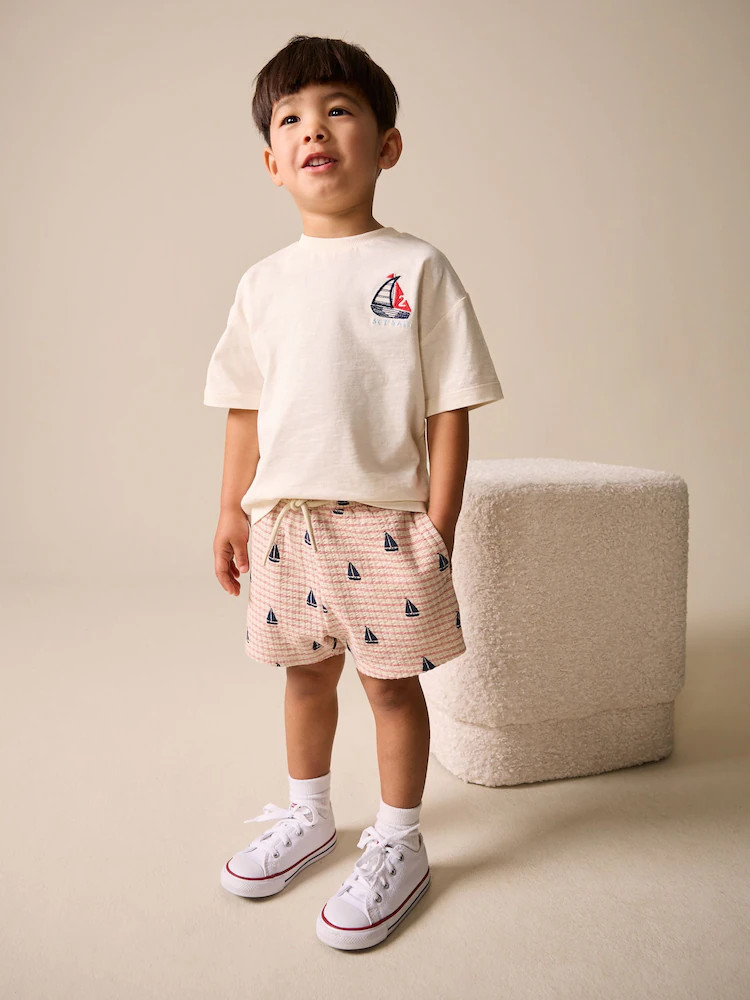 White Boat Embroidery Short Sleeve T-Shirt and Shorts Set (3mths-7yrs) | Next US