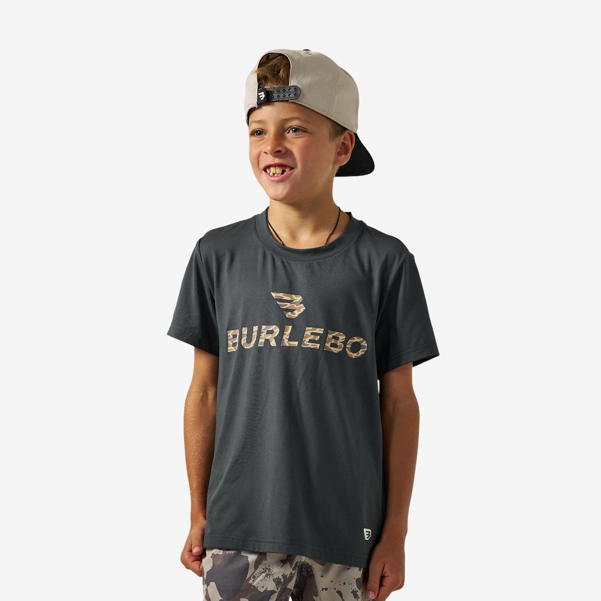 Youth Go To Tee - Flying B Logo - Gun Metal Grey & Gauge Camo | BURLEBO