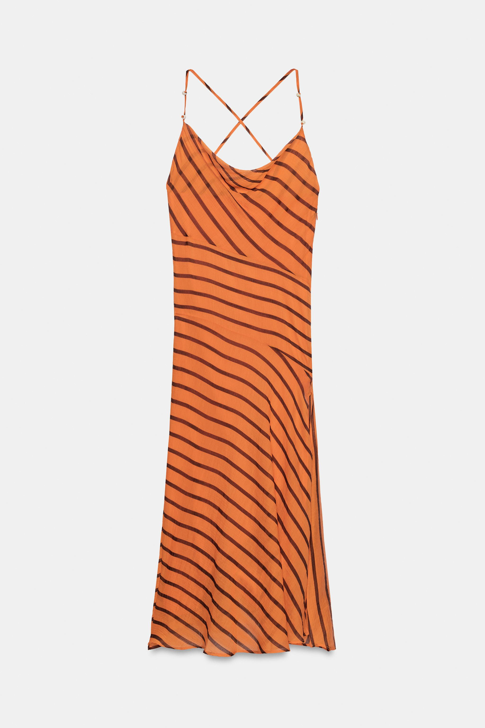 STRIPED STRAPPY MIDI DRESS | Zara US