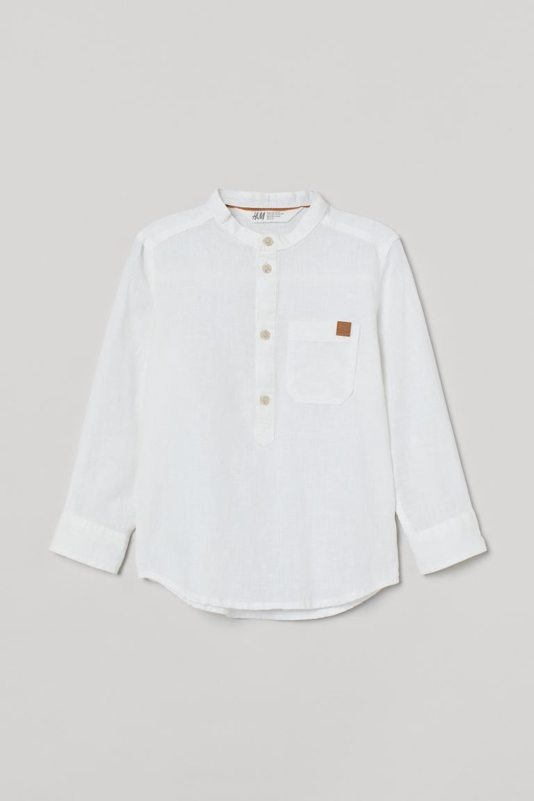 Linen-blend Band-collar Shirt | H&M (US + CA)