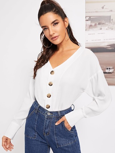 Single Breasted Solid Top | SHEIN