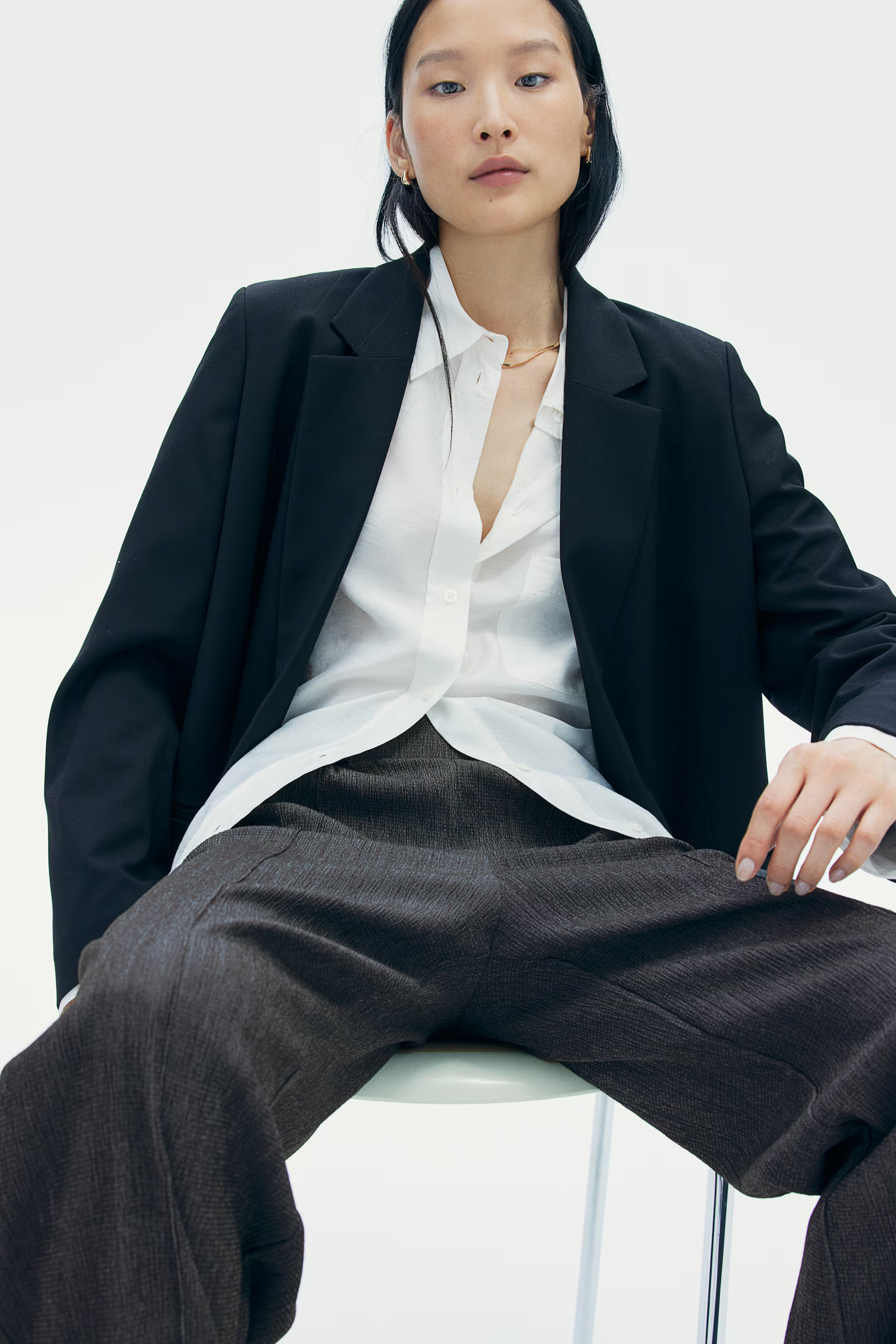 High-waisted tailored trousers - High waist - Long - Dark grey marl - Ladies | H&M GB | H&M (UK, MY, IN, SG, PH, TW, HK)