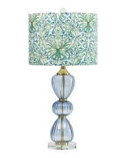 28in Shaped Glass Base Printed Linen Shade Table Lamp | TJ Maxx