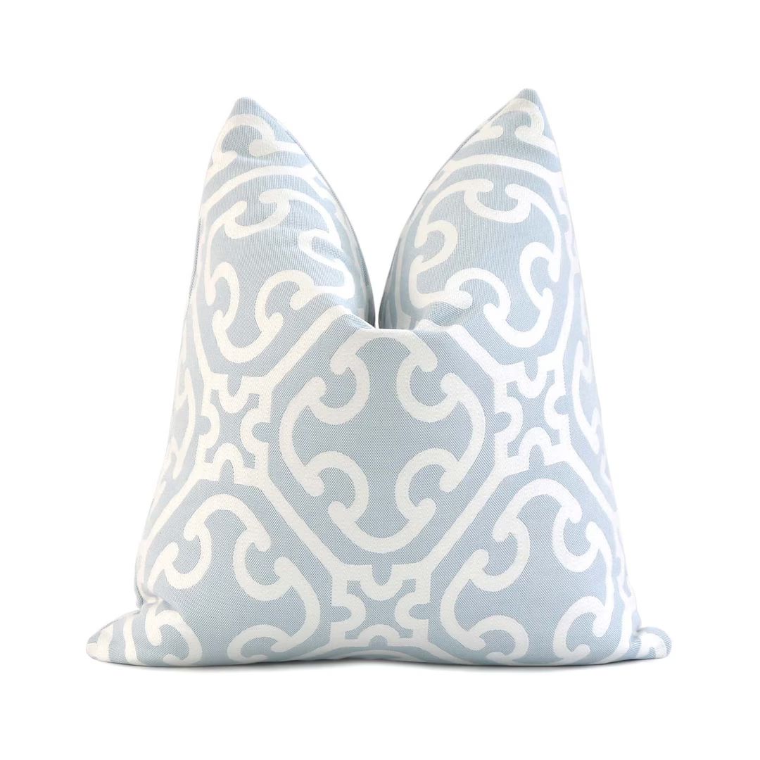 Scalamandre Ailin Lattice Capri Blue Decorative Throw Pillow - Etsy | Etsy (US)