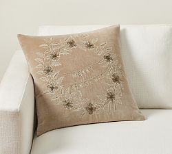 Luxe Merry Christmas Wreath Pillow Cover, 20" | Pottery Barn (US)