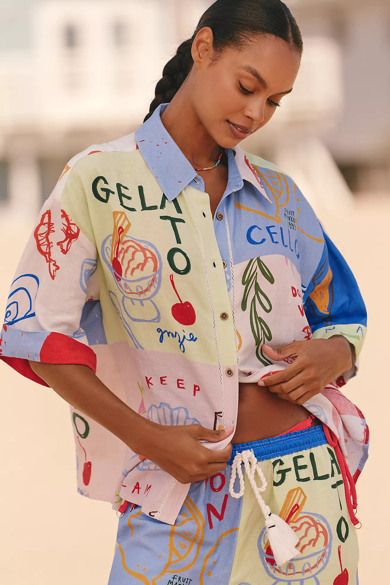 Jordan Nickson x Celandine Linen Blend Block-Print Blouse | Anthropologie (US)