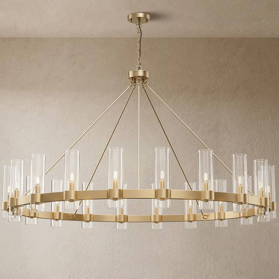 20-Lights Gold Chandelier,Wagon Wheel Chandelier with Glass Shade, 60 Inch Large Round Industrial... | Amazon (US)