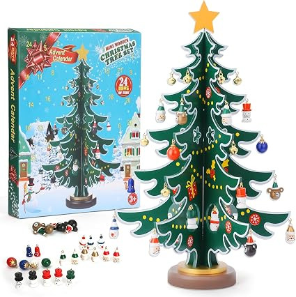 2025 Christmas Advent Calendar, 24 Days Countdown Calendar with Wooden Tabletop Christmas Tree an... | Amazon (US)