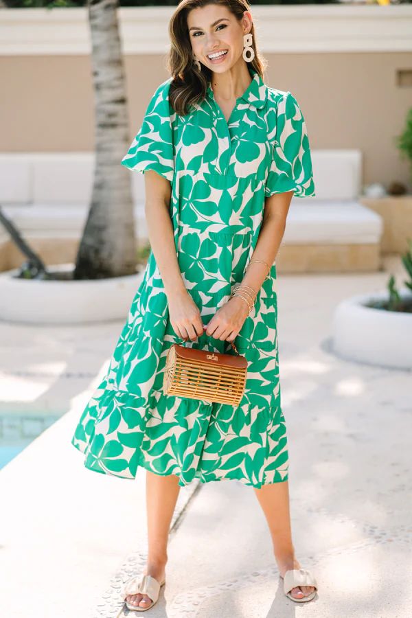 Listen To Your Heart Green Floral Midi Dress | The Mint Julep Boutique