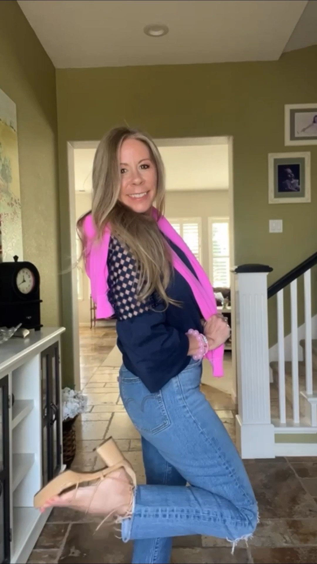 If you prefer arm coverage, try 3/4 openwork top or add trumpet sleeves for movement and fun! 

I have attached a few options. Also, if you haven’t tried the wedgie Jean,  definitely try it. Petite friendly! 

Adding ny favorite pop of color, which works so well with navy blue 

I added a nude heel to give my shorter frame a longer look. 

Xo,
Jill 💋

#LTKOver40 #LTKootd #LTKPetite