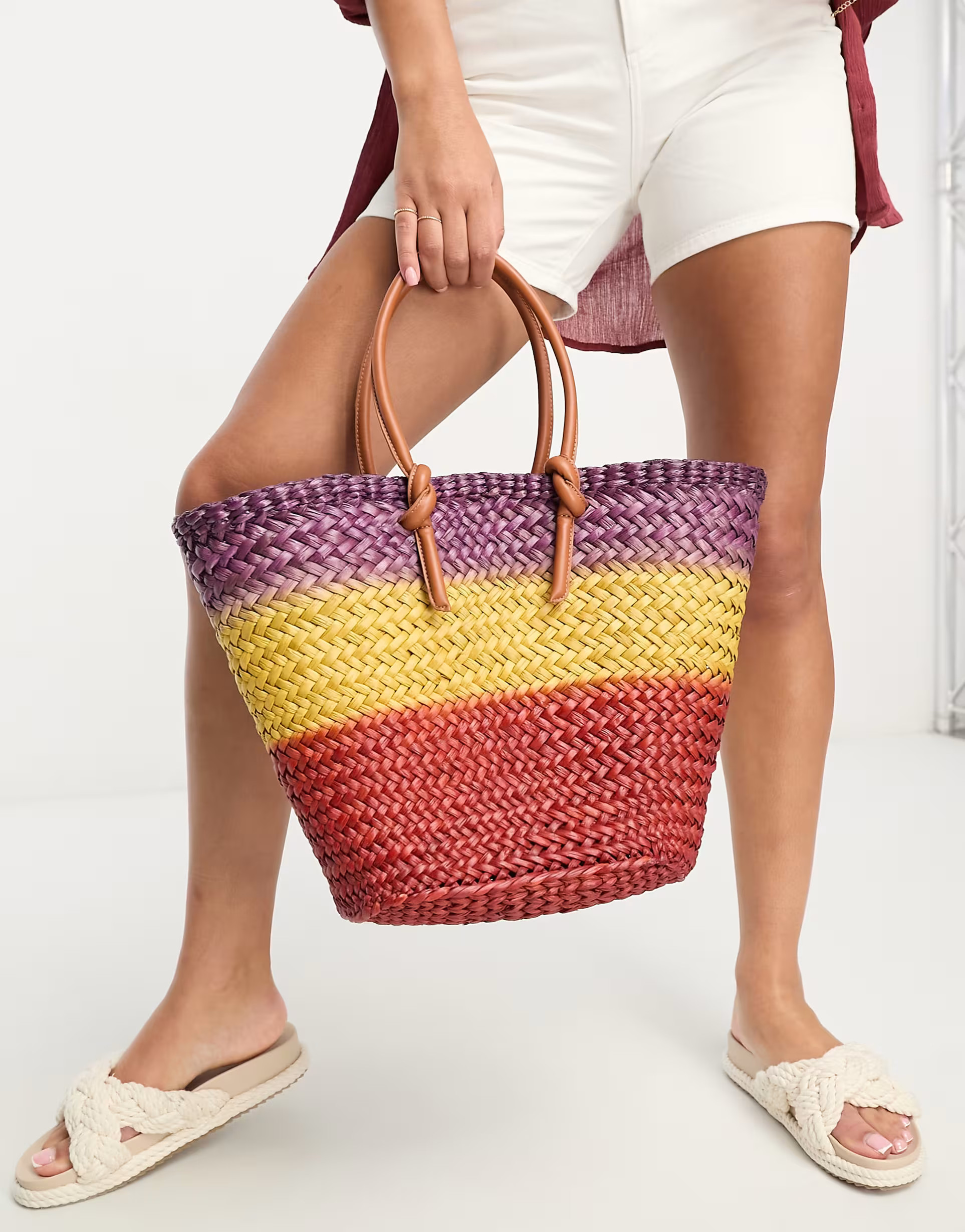 Accessorize ombre stripe oversized bucket bag in purple and orange | ASOS (Global)