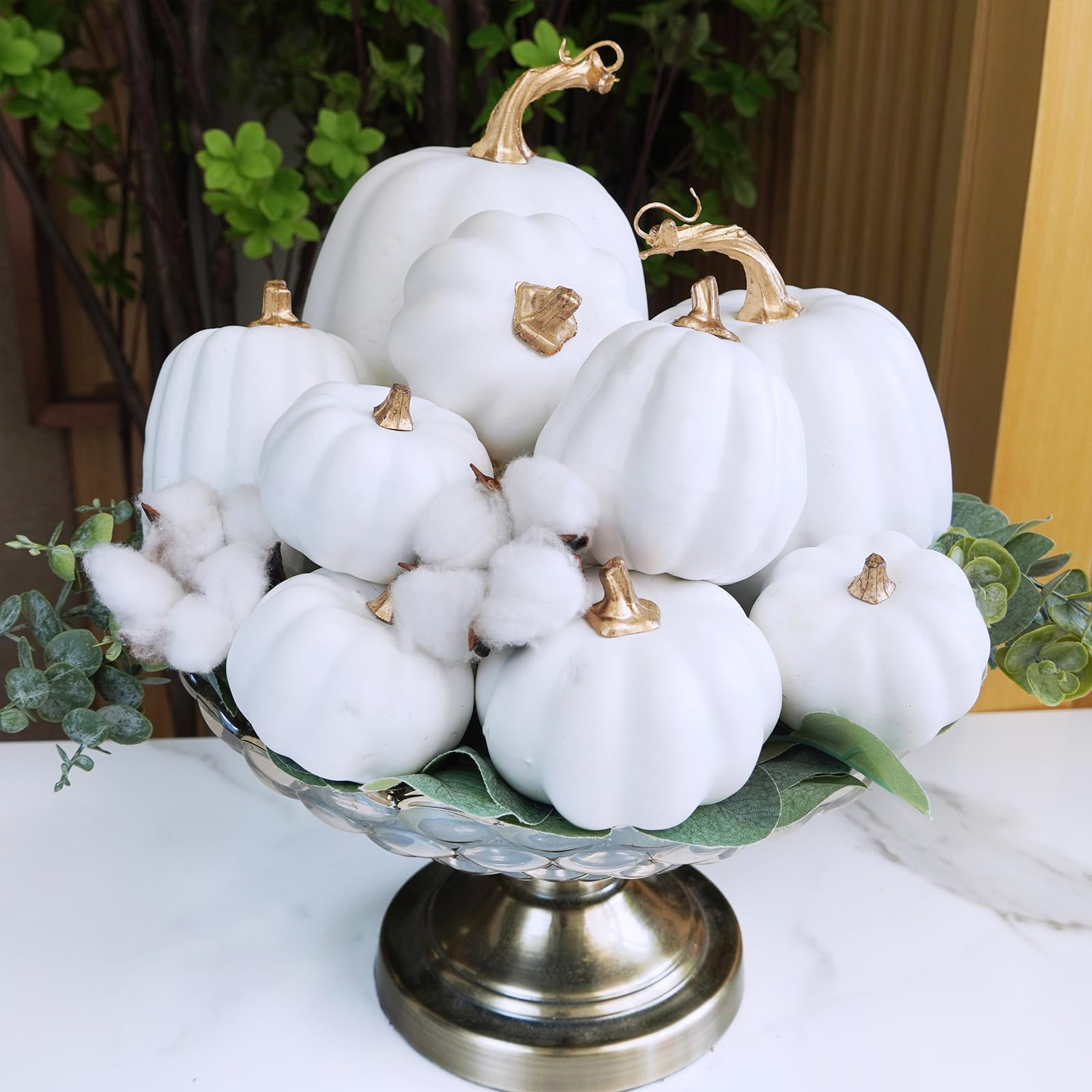 Winlyn 10 Pcs Assorted White Artificial Pumpkins Harvest White Pumpkins Decorative Pumpkins Foam ... | Amazon (US)