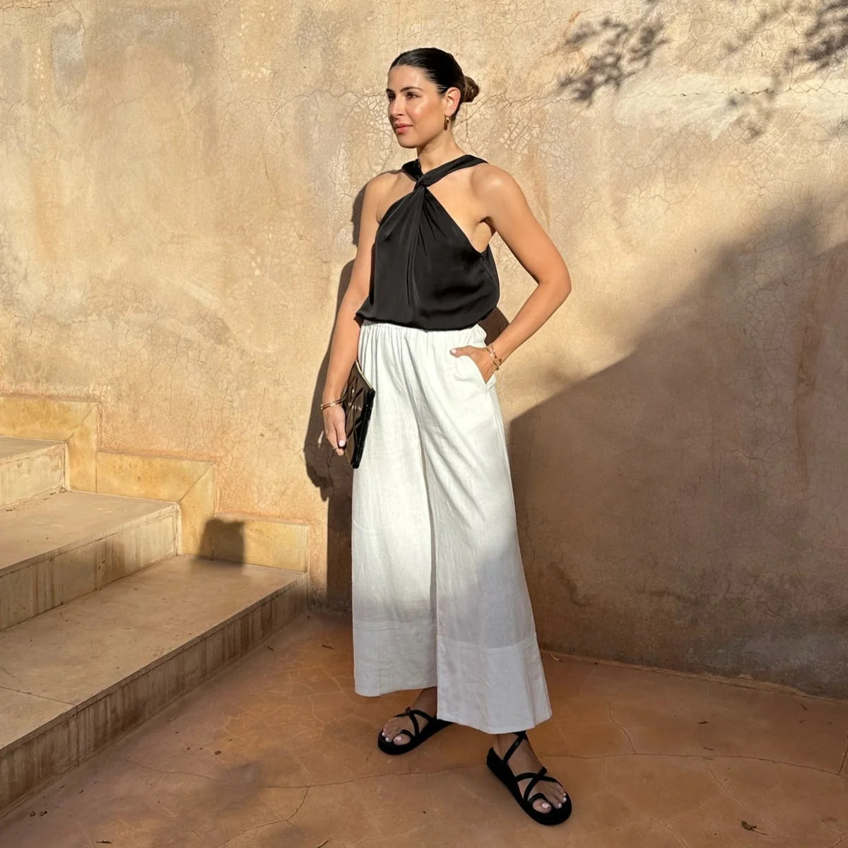 LINEN WIDE LEG TROUSERS - WHITE | WAT The Brand