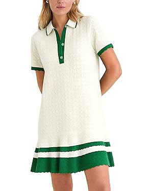 Shiyifa Womens Summer Sweater Polo Dresses Crochet Knit Short Sleeve Mini Dress Loose Casual Sund... | Amazon (US)