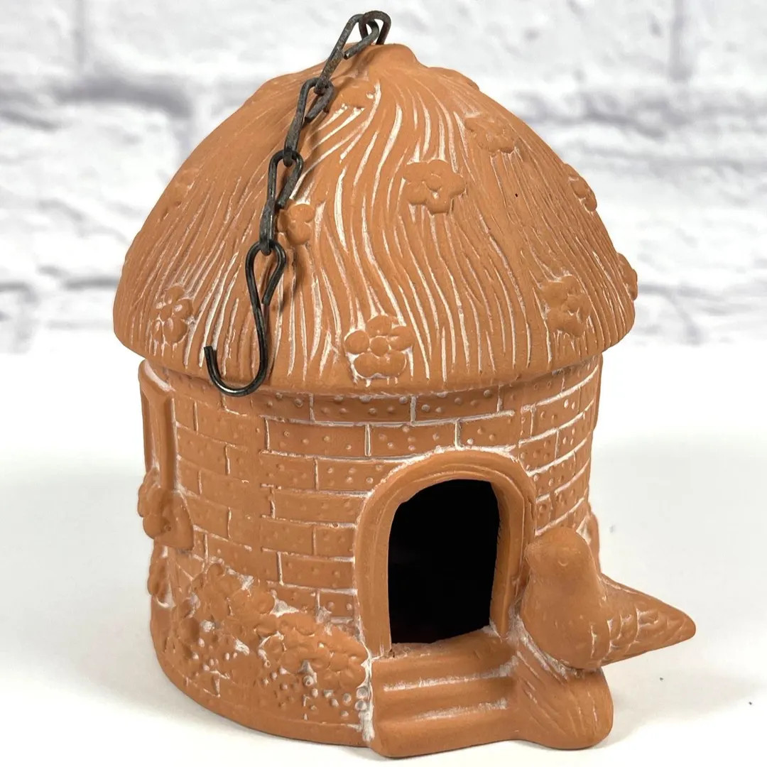Red Clay Terracotta Birdhouse Chain Rustic Garden Cottage Handmade Artisan VTG | Etsy (US)