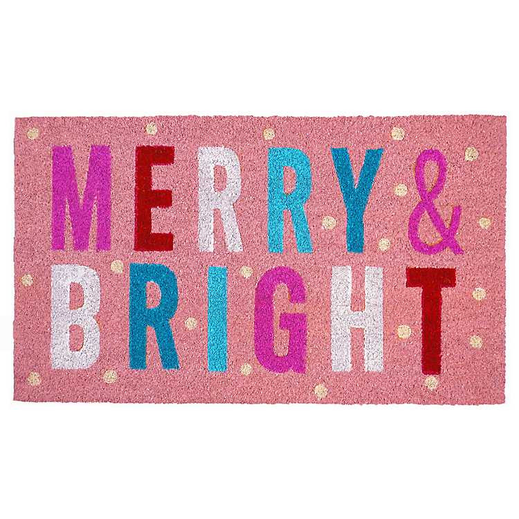 Colorful Merry & Bright Pink Coir Doormat | Kirklands Home | Kirklands